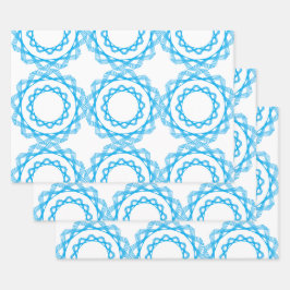 ブルージオメトリック春アートパターン ラッピングペーパーシート