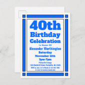 ブルージオメトリック40th誕生日招待状はがき インビテーションポストカード (正面/裏面)