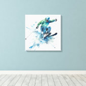 ブルージャケットのエネルギッシュなスキーヤー – スリリングなスキー キャンバスプリント (インサイチュ (ウッドフロア))