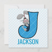 ブルージャックラビットレターJ子供の誕生日パーティー 招待状 (正面)