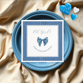ブルージャンとステッチと弓の赤ちゃん女の子シャワー スタンダードカクテルナプキン