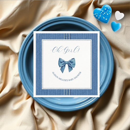 ブルージャンとステッチと弓の赤ちゃん女の子シャワー スタンダードカクテルナプキン