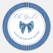 ブルージャンとステッチと弓の赤ちゃん女の子シャワー ラウンドシール (正面)