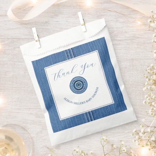 ブルージャンとボタン男の赤ちゃんシャワーありがとう フェイバーバッグ (クリップ留めされた状態)