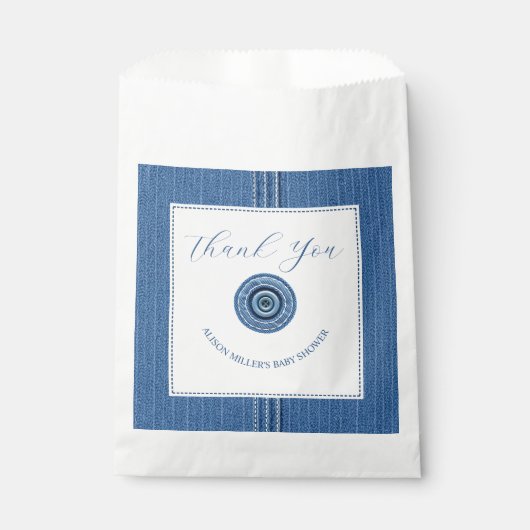 ブルージャンとボタン男の赤ちゃんシャワーありがとう フェイバーバッグ (正面)