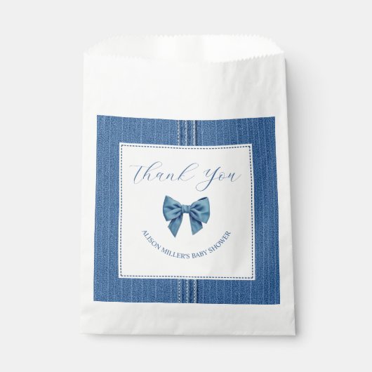 ブルージャンと弓の赤ちゃん女の子シャワーありがとう フェイバーバッグ (正面)