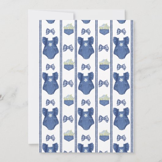 ブルージャンの女の子の服をオンラインの赤ちゃんシャワー 招待状 (裏面)