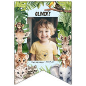 ブルージャングルサファリ動物パターン誕生日写真 バンティングフラッグ (第2の旗)