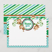 ブルージャングルモンキーサファリベイビーシャワー誕生日 サンキューカード (正面/裏面)