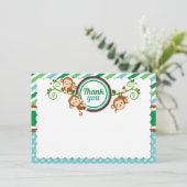ブルージャングルモンキーサファリベイビーシャワー誕生日 サンキューカード (スタンド正面)