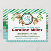 ブルージャングルモンキーサファリ動物の男の子の赤ちゃんシャワー 招待状 (正面/裏面)