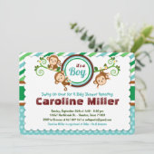 ブルージャングルモンキーサファリ動物の男の子の赤ちゃんシャワー 招待状 (スタンド正面)