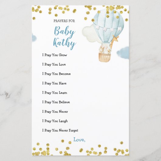 ブルージャングル熱気球祈りの言葉ベビーカード (正面)