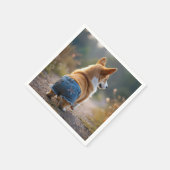 ブルージャンショーツを履いたコルギドッグ スタンダードカクテルナプキン (角)