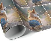 ブルージャンショーツを履いたコルギドッグ ラッピングペーパー (ロールコーナー)