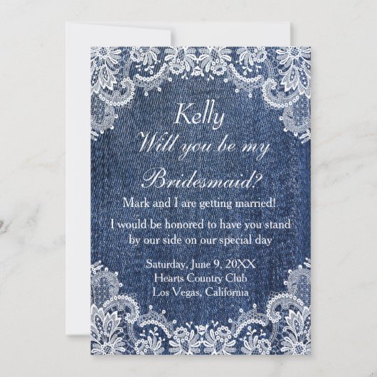 ブルージャンデニムとレースのブライドメイド 招待状 (正面)