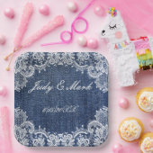 ブルージャンデニムアンドレース ペーパープレート (パーティー)