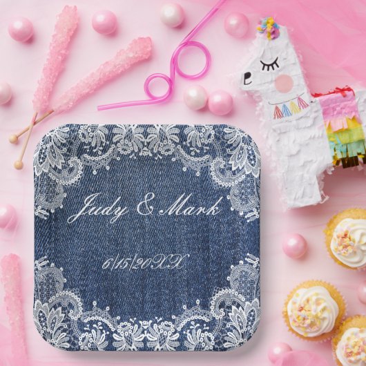 ブルージャンデニムアンドレース ペーパープレート (パーティー)