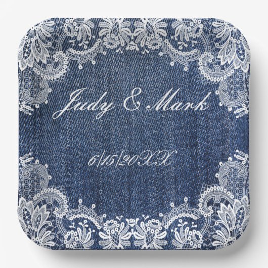 ブルージャンデニムアンドレース ペーパープレート (正面)