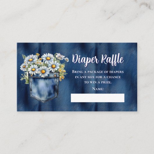 ブルージャンデニムデイジーベビーシャワーオムツラッフル エンクロージャーカード (正面)