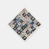 ブルージャンデニムパッチワークスカルと花模様 スタンダードカクテルナプキン (角)