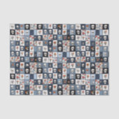 ブルージャンデニムパッチワークスカルと花模様 薄葉紙 (正面)