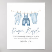 ブルージャンデニムベビーシャワーおむつラッフルサイン ポスター (正面)