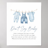 ブルージャンデニムベビーシャワー言わないベビーサイン ポスター (正面)