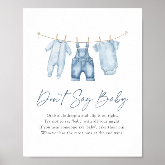ブルージャンデニムベビーシャワー言わないベビーサイン ポスター (正面)