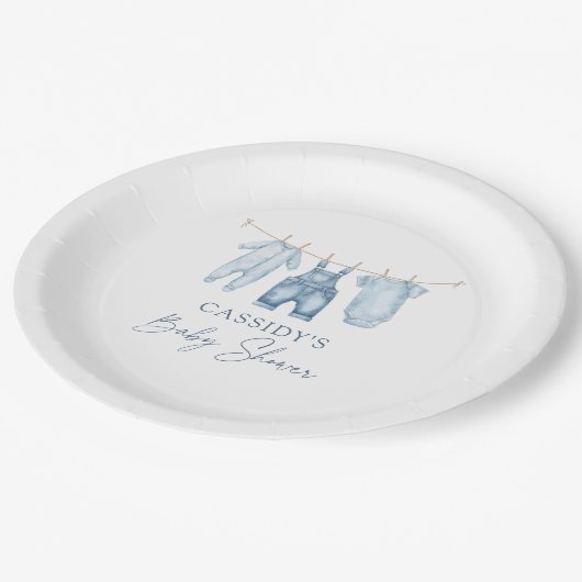 ブルージャンデニムベビーシャワー ペーパープレート (アングル)