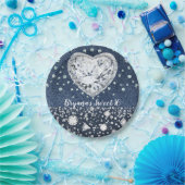 ブルージャンデニム&ダイアモンドきらきら光るハート ペーパープレート (パーティー)