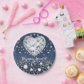 ブルージャンデニム&ダイアモンドきらきら光るハート ペーパープレート (パーティー)