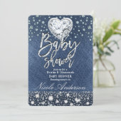 ブルージャンデニム&ダイヤモンドきらきら光るベビーシャワー 招待状 (スタンド正面)