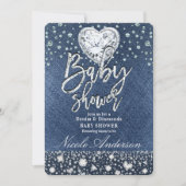 ブルージャンデニム&ダイヤモンドきらきら光るベビーシャワー 招待状 (正面)