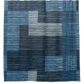 ブルージャンパッチワークフェイクラップ シャワーカーテン (正面)