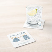 ブルージャンベビーオンザウェイベビーシャワー スクエアペーパーコースター (インサイチュ)