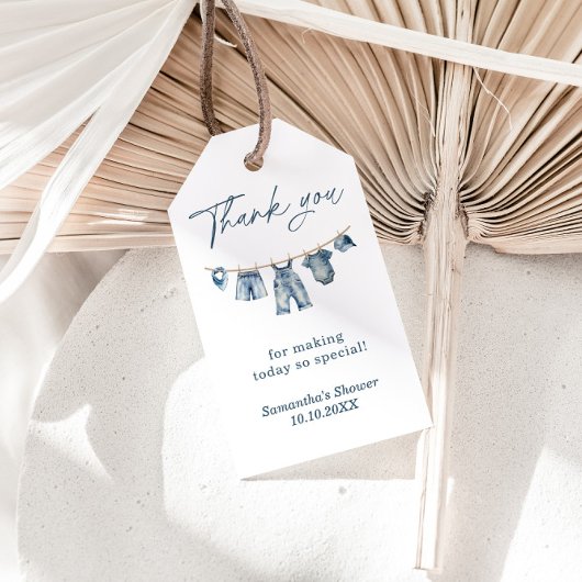 ブルージャンベビーシャワーメッセージカード ギフトタグ