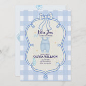 ブルージャンベビーデニムカントリー西ベビーシャワー 招待状 (正面/裏面)