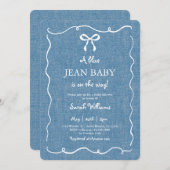 ブルージャンベビーデニムベビーシャワーボーイ 招待状 (正面/裏面)