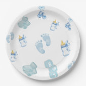 ブルージャンベビーデニムベビーシャワー招待 ペーパープレート (正面)