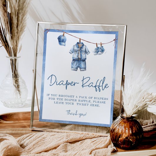 ブルージャンベビーベビーシャワーおむつラッフル ポスター