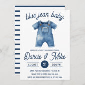 ブルージャンベビー、男の赤ちゃん、デニムベビーシャワー 招待状 (正面/裏面)