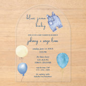 ブルージャンベビー | 赤モダンちゃんシャワー | バルーンアーチ アクリル招待状 (正面)