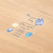 ブルージャンベビー | 赤モダンちゃんシャワー | バルーン アクリル招待状 (レイダウン)