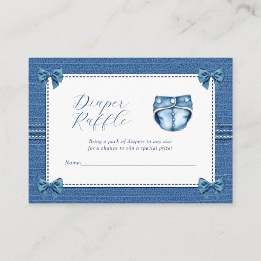 ブルージャン弓おむつラッフルベビーガールシャワー エンクロージャーカード (正面)
