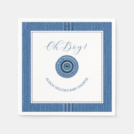 ブルージャン、ステッチとボタン男の赤ちゃんシャワー スタンダードカクテルナプキン