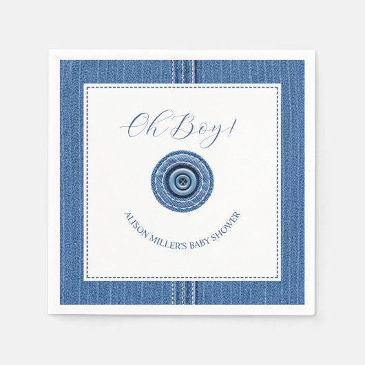 ブルージャン、ステッチとボタン男の赤ちゃんシャワー スタンダードカクテルナプキン (正面)