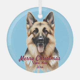 ブルージャーマンシェパードのクリスマスギフト 名前入り ガラスオーナメント