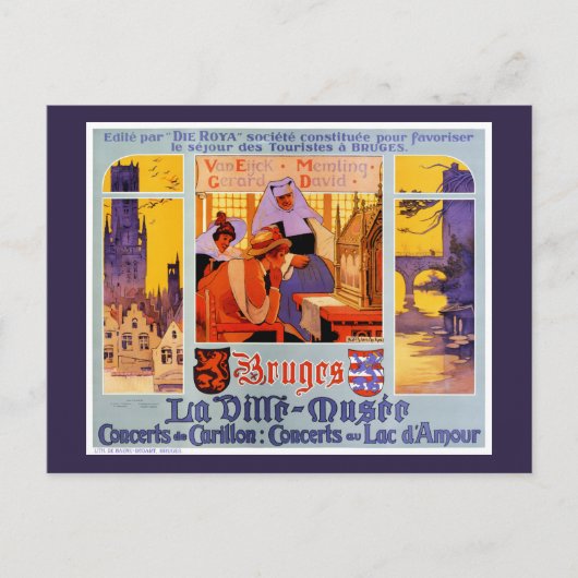 ブルージュのヴィンテージ旅行ポスター復元 ポストカード (正面)