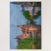 ブルージュの夜の旧市街と鐘楼 ジグソーパズル (縦)